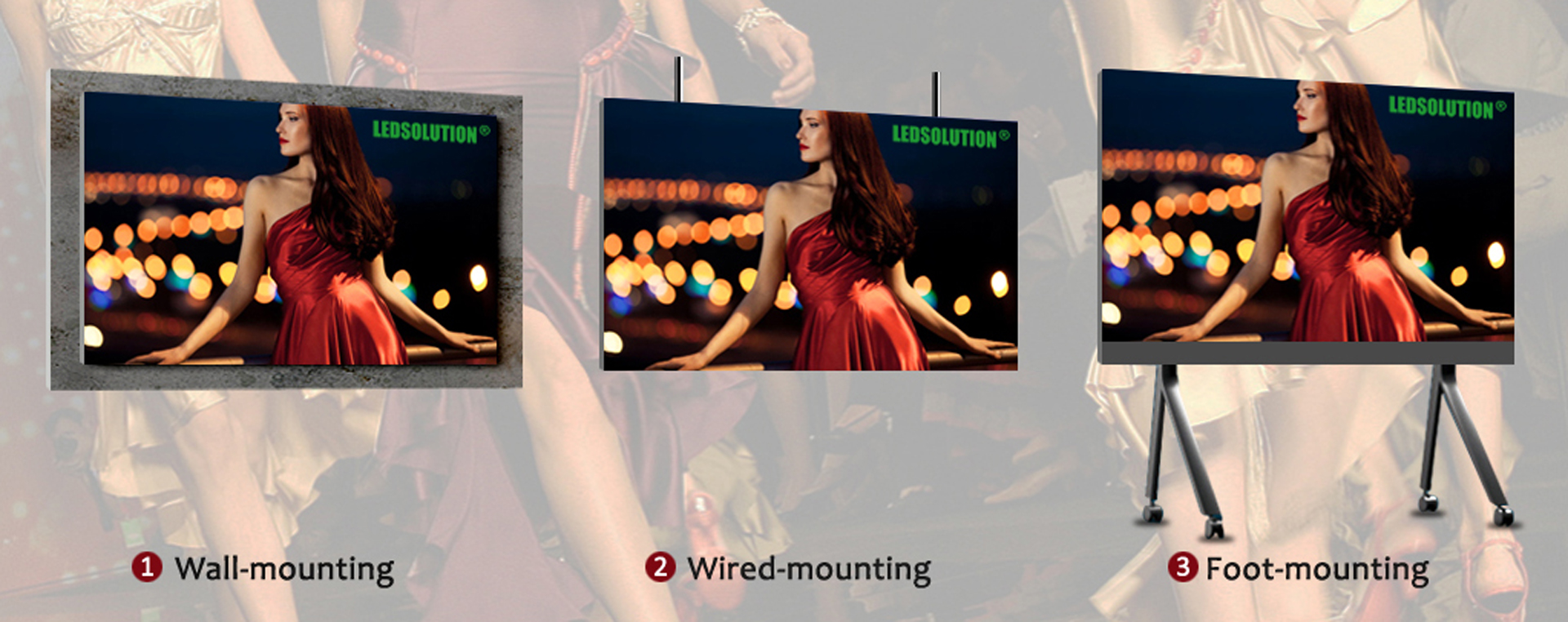 Pro95 Series LED Display Wall mounting / Wired mounting / Foot mounting