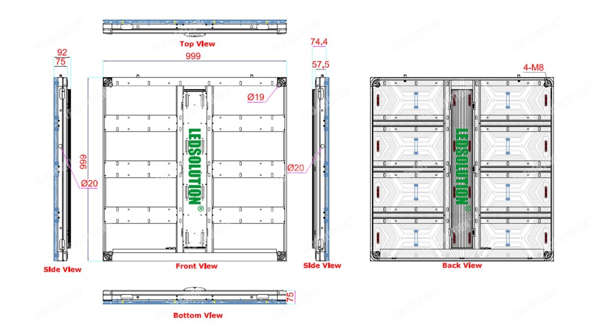 LEDSOLUTION S1000 Cabinet Size Drawing 1000x1000x92mm