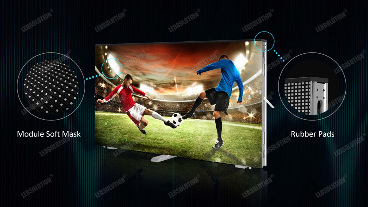 P160 Series LED pitch perimeter boards with soft module mask and rubber top pads for player safety